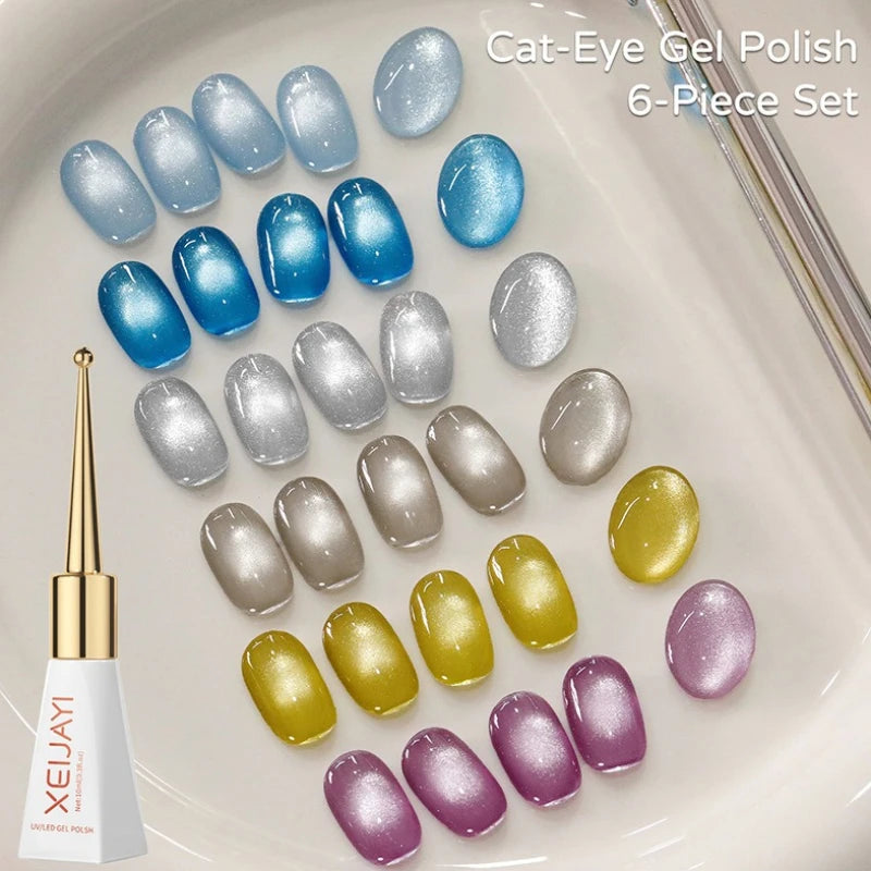 Porcelain Grape Cat Eye Gel Polish, 6 Colors Magnetic Nail Art Gel 10ml, Glass Bead Effect Skin Brightening Long Lasting Qme