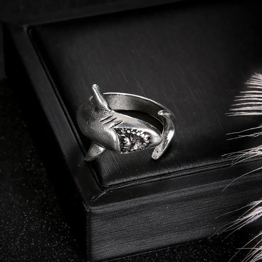 2pcs/set Vintage Shark Adjustable Finger Rings Set Simple Animal Retro gothic Great White Shark Opening Jewelry Accessories Qme