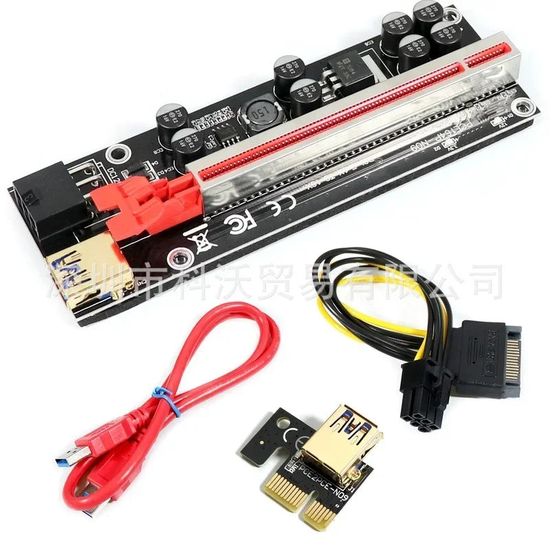 NEW VER009S Plus PCI-E Riser Card 009S Plus PCIE X1 to X16 4Pin 6Pin Power 60CM USB 3.0 Cable for Graphics Card GPU Miner Mining Qme