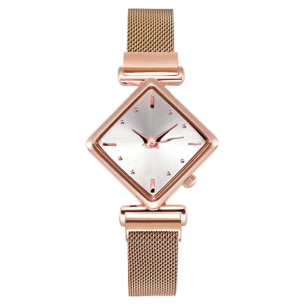 Ladies' Simple Fashionable Personalized Diamond Shaped Magnet Watch Qme