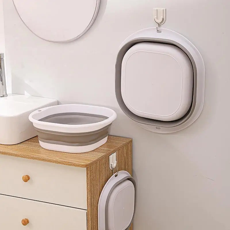 Home Clean Large Foldable Portable Plastic Compression Washbasin, Suitable For Home, Travel Laundry, Washing Vegetables Qme GREY L