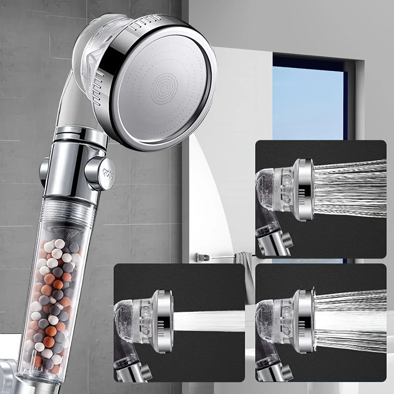 High-Pressure 3-Mode One-Click Water Stop Showerhead - Multi-Functional Handheld Filter Sprayer with Adjustable Settings Qme