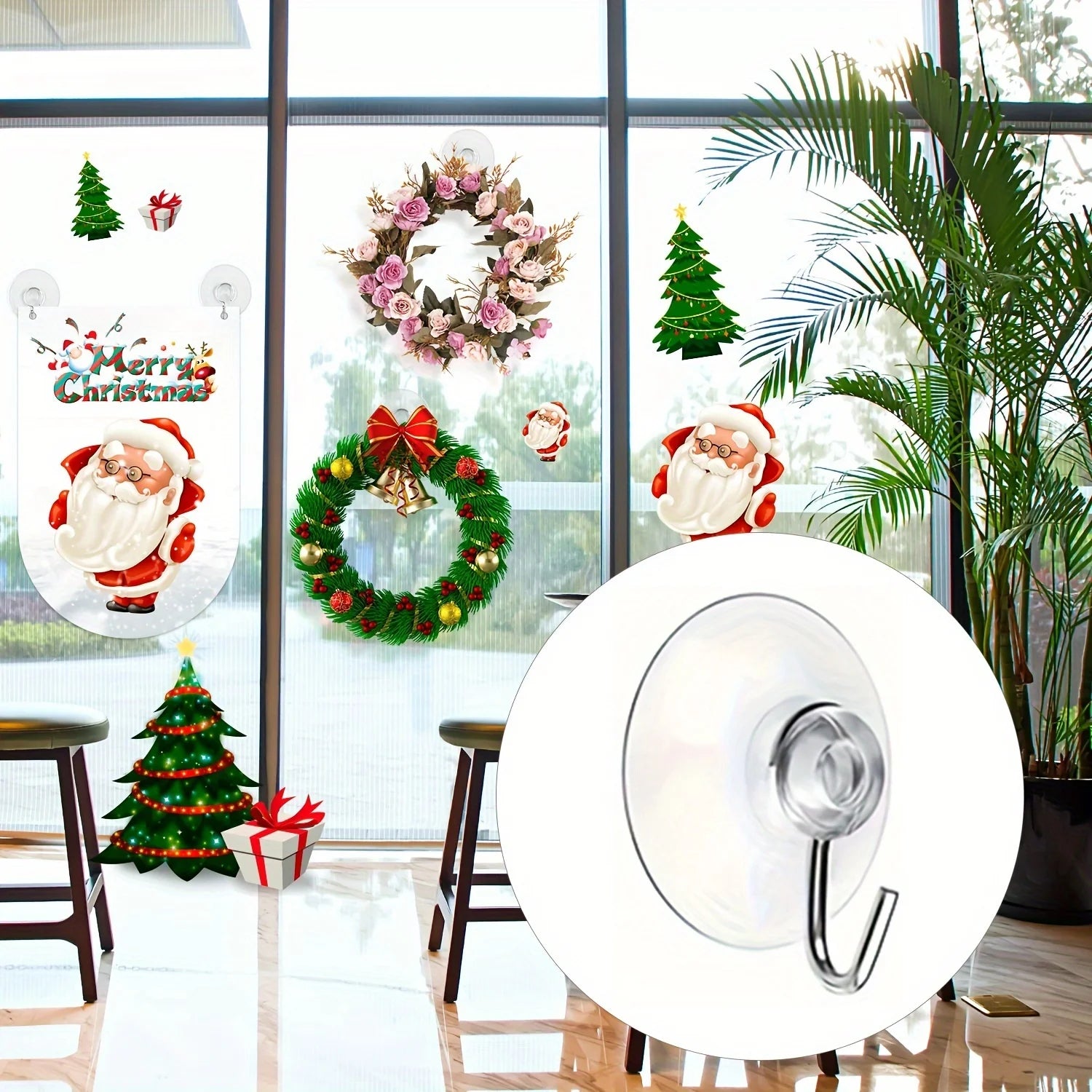 Clear Suction Cup Hooks with Metal Hooks - Traditional Style, Easy Install, Wall Mount, Plastic, for Kitchen, Bathroom, Shower, Qme