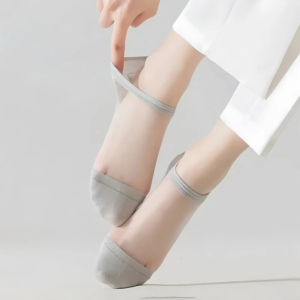 6 Pairs Comfortable Ultra-thin Transparent No-show Socks Non-slip Qme