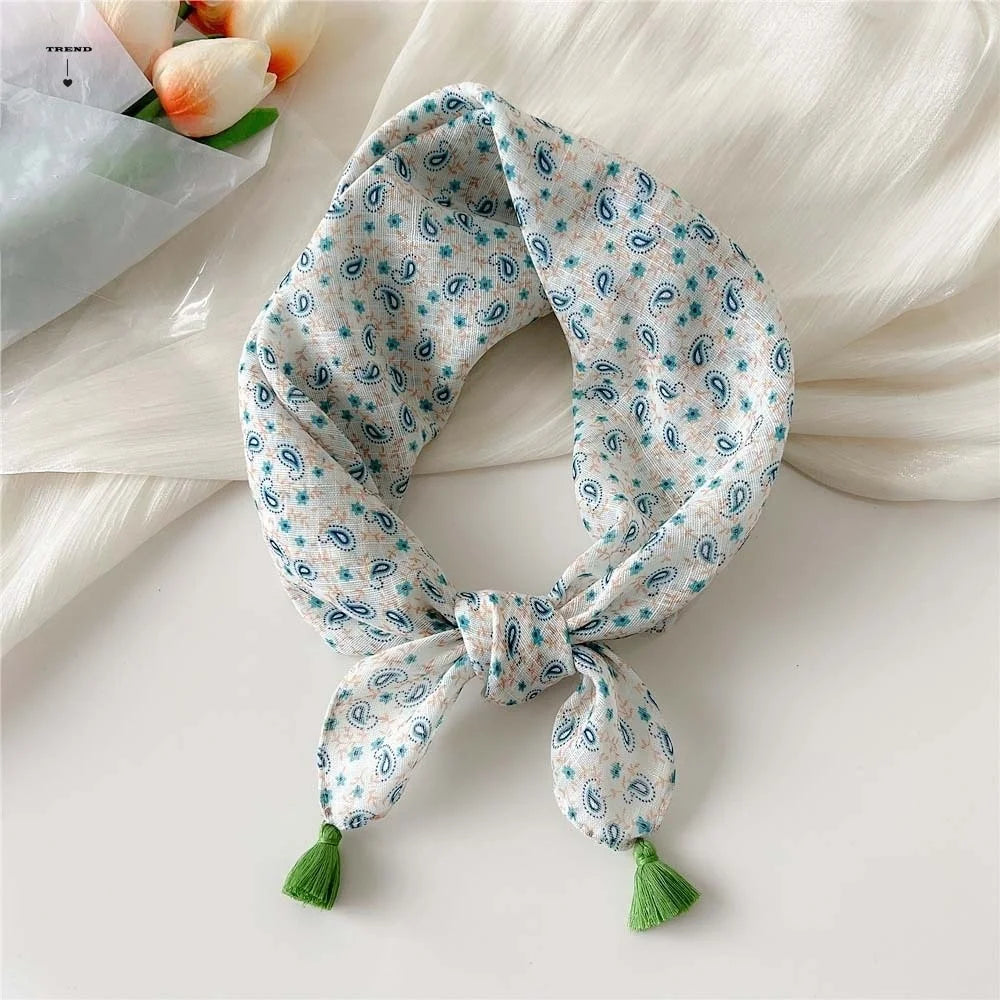 Neck Wrap Cotton-linen Square Scarf Fringed Breathable Hair Bandana Qme
