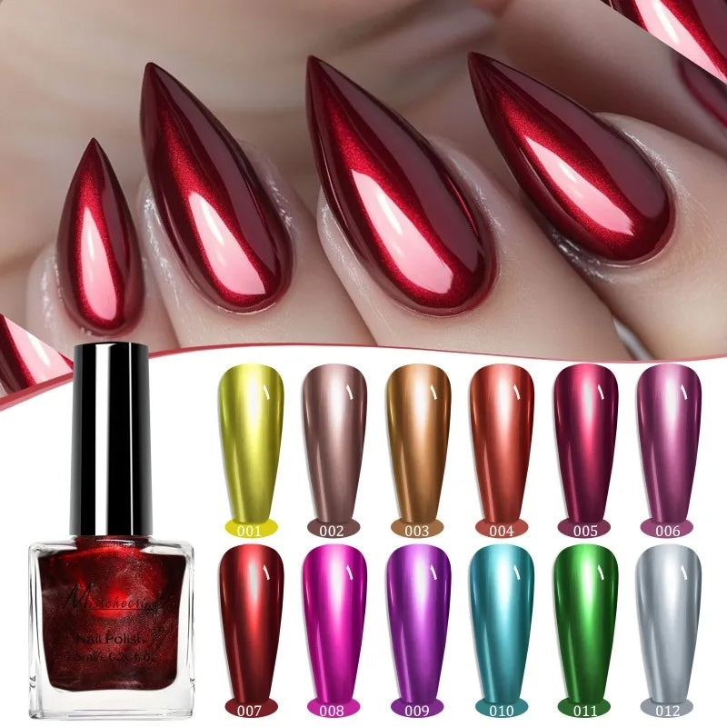 Instant Chrome Nail Polish 12 Colors - No UV Lamp Mirror Effect, Quick Dry Metallic Nail Lacquer, Long Lasting Salon Nail Polish Qme