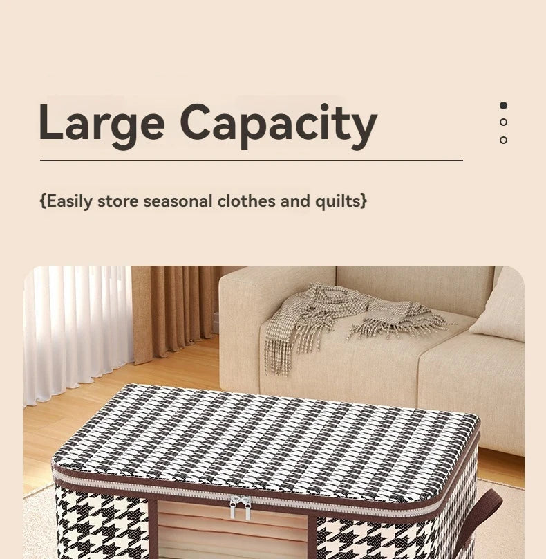 Visible Large Capacity Storage Box Portable Household Clothes Organizer With Handles Foldable Dustproof Quilt Zipper Container Qme