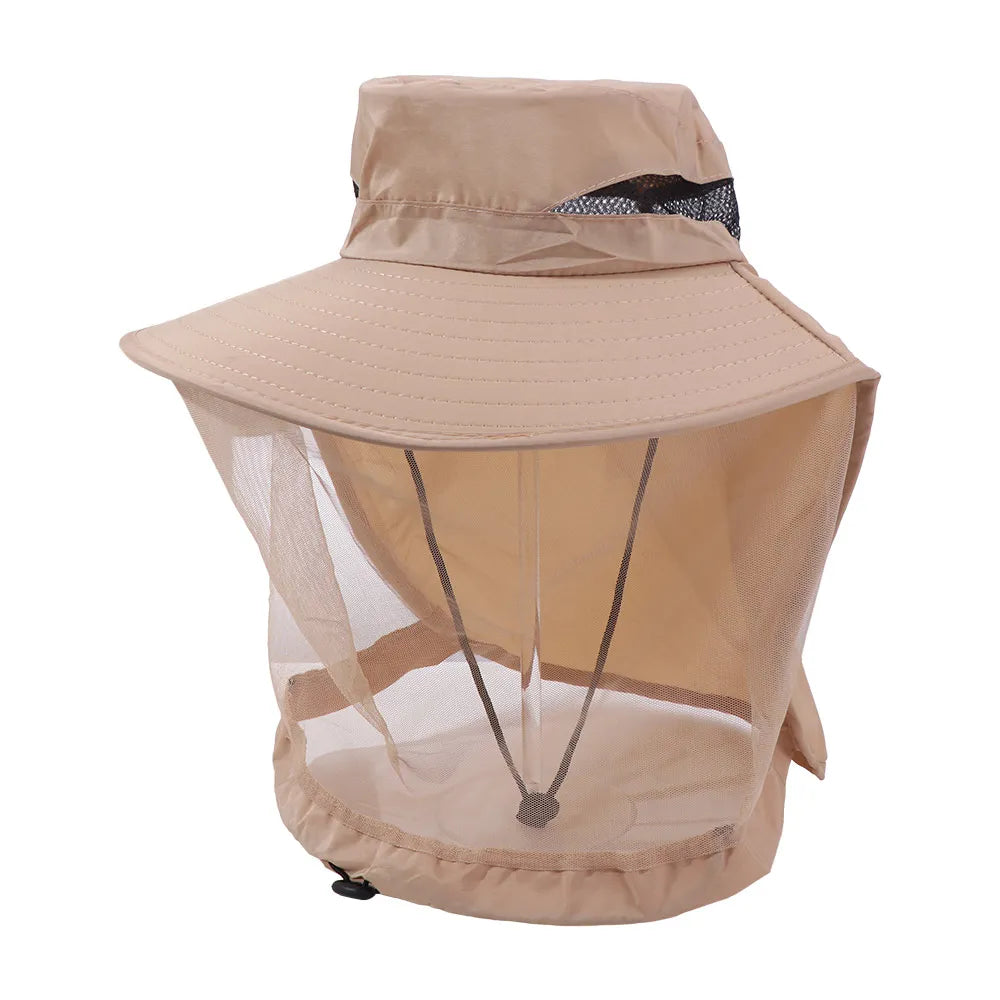 Casual Foldable Bee Mosquito Hat Wide Brim Insect Proof Net Cover Fisherman Hat Face Covering Mesh Mask Sun Protection Hat Men Qme Khaki
