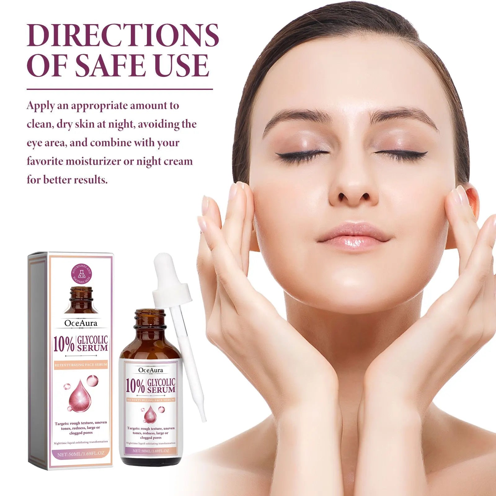 Glycolic Acid 10% Toning Solution Fade Fine Lines Firming Face Serum Improve Facial Dryness Redness Glycolic Acid Repair Essence Qme