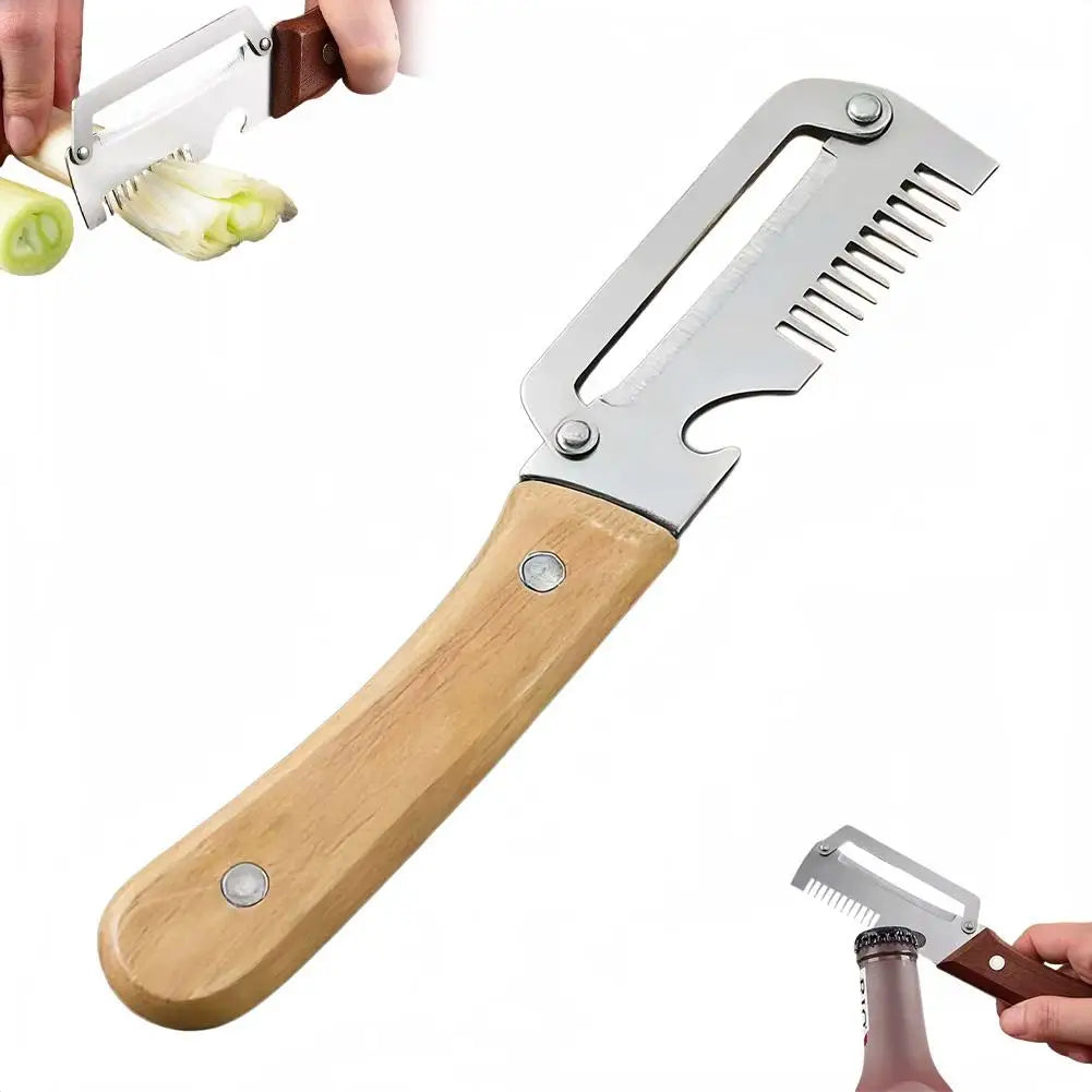 Vegetable Peeler Stainless Steel Wooden Handle Multifunctional Qme Brown