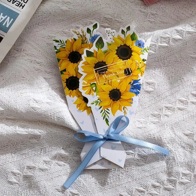 3D Bouquet Bow Hot Stamping Greeting Card Valentine's Day Wedding Bouquet Invitation Letter Holiday Blessing Gift Message Card Qme Su Th