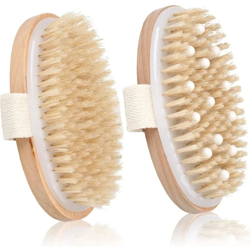 Dry Brushing Body Brush Natural Bristle Exfoliating Massage Nodes Qme