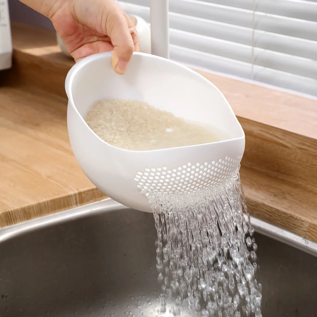 1pc, Rice Washing Drain Basket, Rice Washing Filter Basket, Creative Rice Washing Sieve, Plastic Rice Colander, Qme