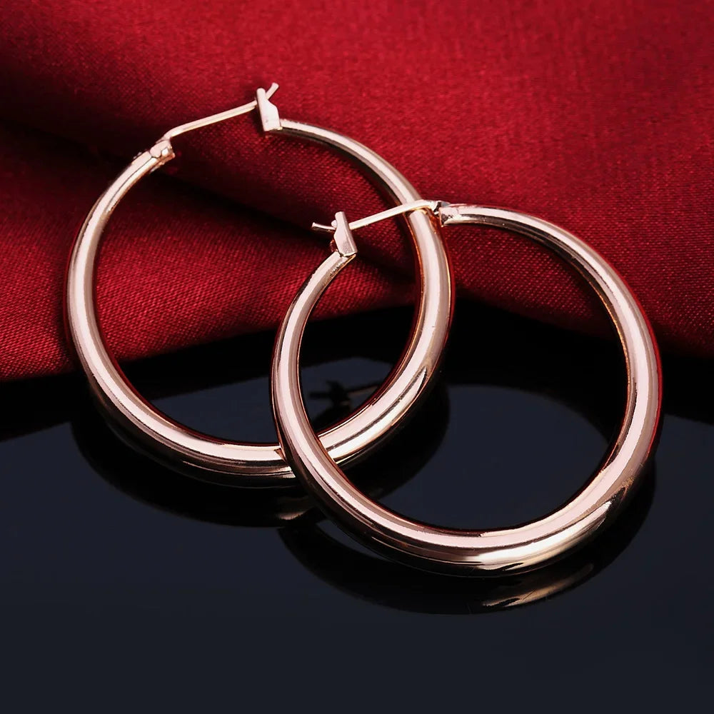 Hot Luxury 925 Sterling Silver Y2k 3.5cm Round Earrings 18K Gold color Fashion Street Versatile Jewelry Wedding Holiday Gifts Qme