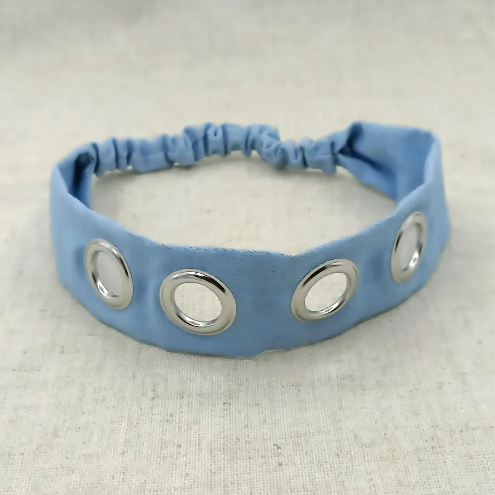 Stretchy Punk Headwrap Eyelets Metal Steampunk Hollowed Out Headband Qme