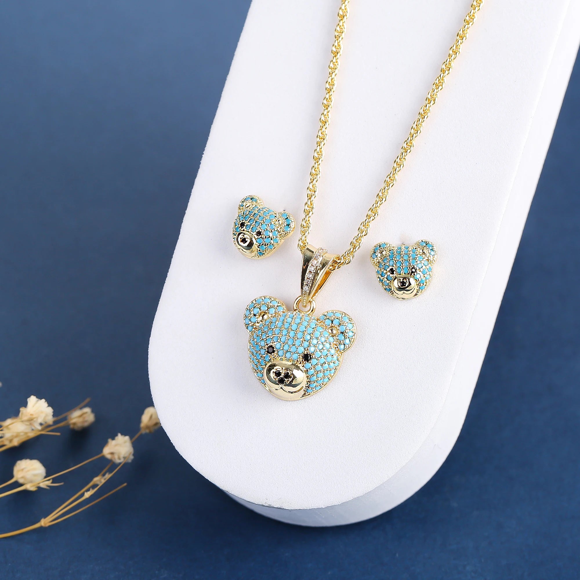 3pcs Exquisite Shiny White Red Zirconia Bear Jewelry Set Necklace Earrings Ring Cute Animal Jewelry Accessories For Women Girls Qme 2PC 5