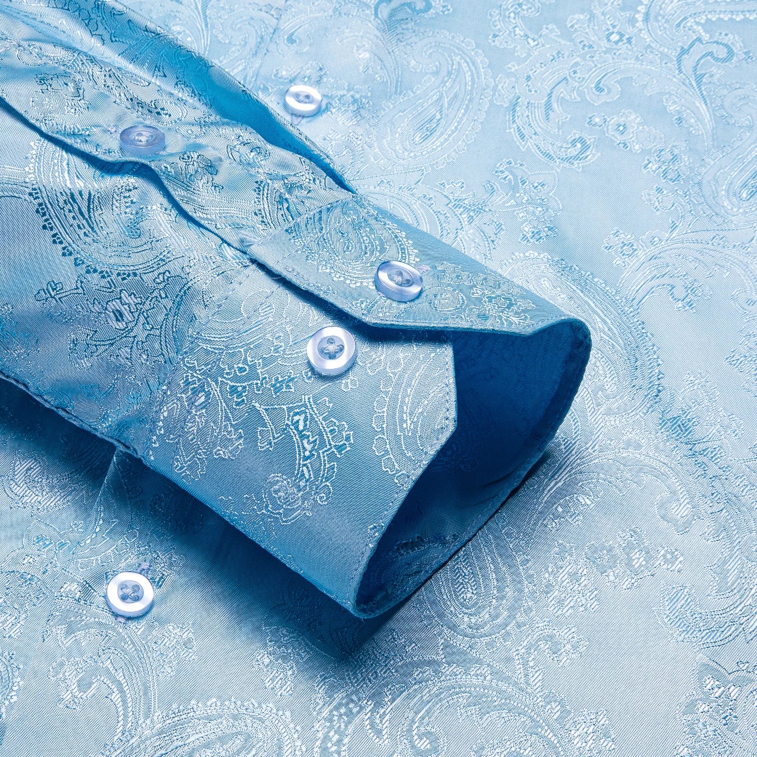 Hi-Tie Jacquard Paisley Light Blue Mens Shirt Long Sleeve Lapel Shirt Blouse Outerwear Wedding Office Breathable Quality Qme