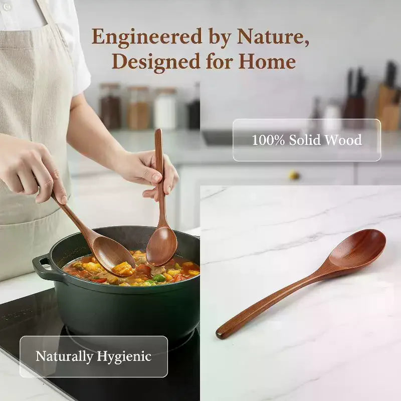 Wooden Spoon Soup Spoon And Fork Tableware Natural Ellipse Ladle Spoon Set Eco Friendly Products Spoons For Cooking Qme