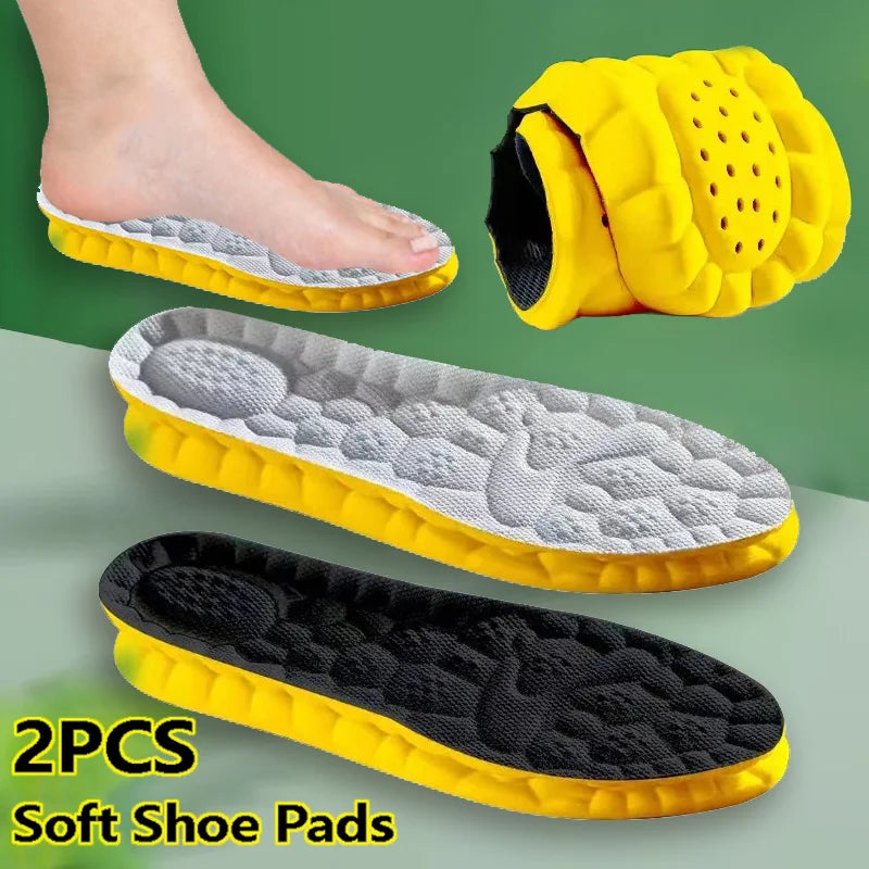 2pcs High Elastic Massage Sport Insoles Soft Soft Shoe Pads Breathable Deodorant Shock Absorption PU Cushion Arch Support Soles Qme