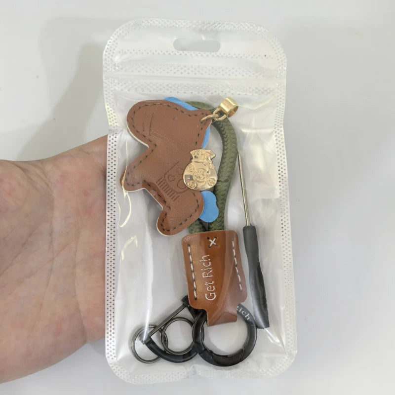 Money Soon Keychain Pendant Handmade Leather Car Key Chain Bag Cute Qme