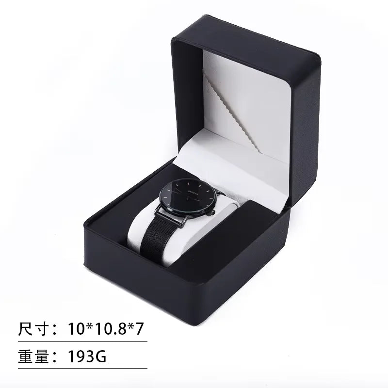 Premium PU Leather Single Watch Gift Box with Pillow Wristwatch Display Case Organizer for Men Women Qme Black