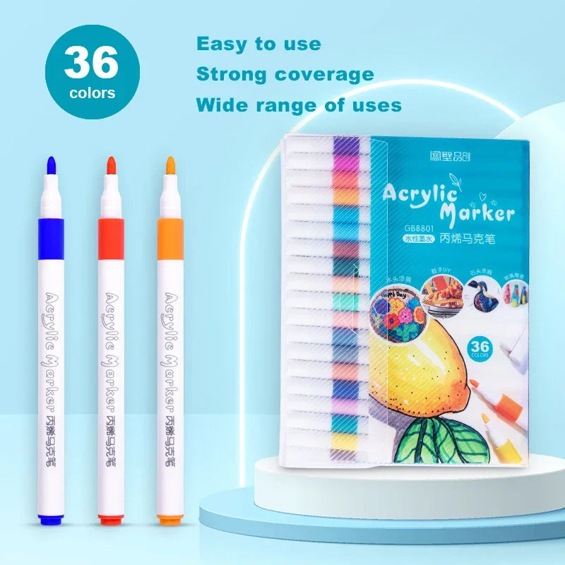 Acrylic Paint Marker Set - 12/24/36/48/60/80 Colors, Non-toxic, Waterproof, Suitable for DIY, Artists, Office Supplies Qme 36Colors