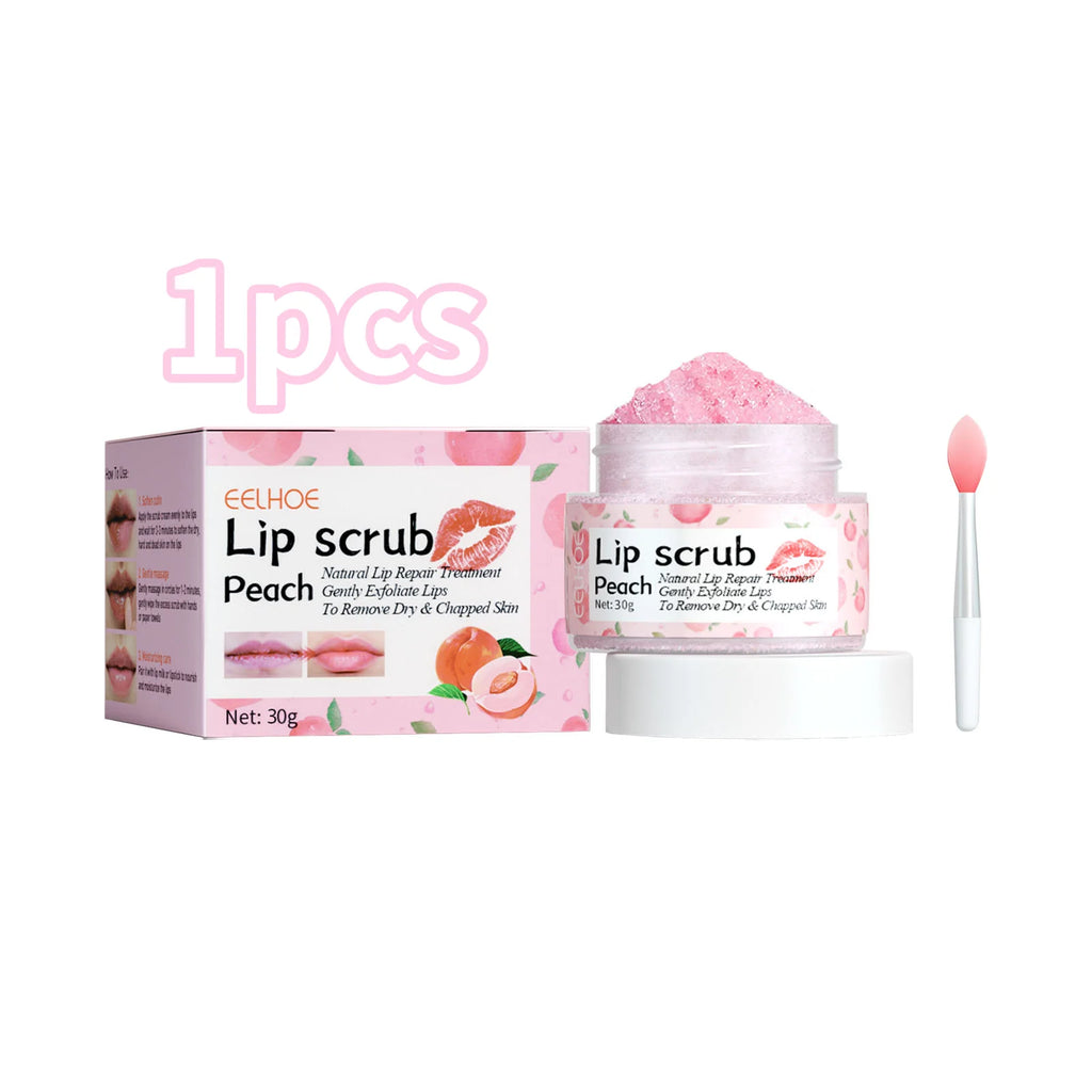 Peach Lip Scrub Moisturizing ＆ Moisturizing Lips Preventing Drying ＆ Cracking Diminishing ＆ Improving Dark Skin Around Lips 30g Qme 1pcs