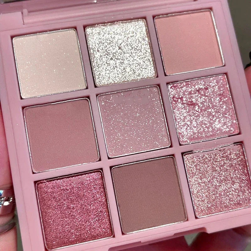 New Nine-color Eyeshadow Palette Rose Pink Color Pearly Matte Glitter Eyeshadow Pallete Shiny Eye Shadow Eye Pigments Qme
