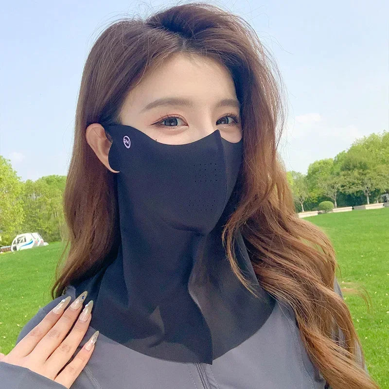 Women Summer UV Protection Neck Scarf Ice Silk Face Mask Cover Outdoor Wrap Cover Sports Cycling Sun Proof Sunscreen Dustproof Qme