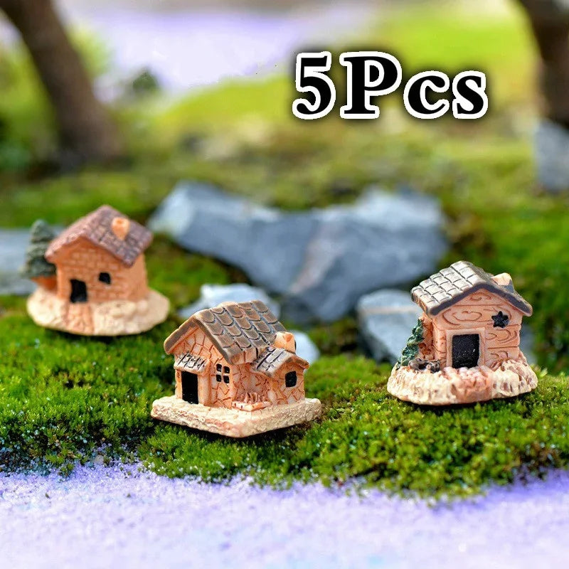 5Pcs/Set Mini Doll House Stone House Resin Decorations for Home and Garden DIY Decorations(Style Random) Qme Default Title