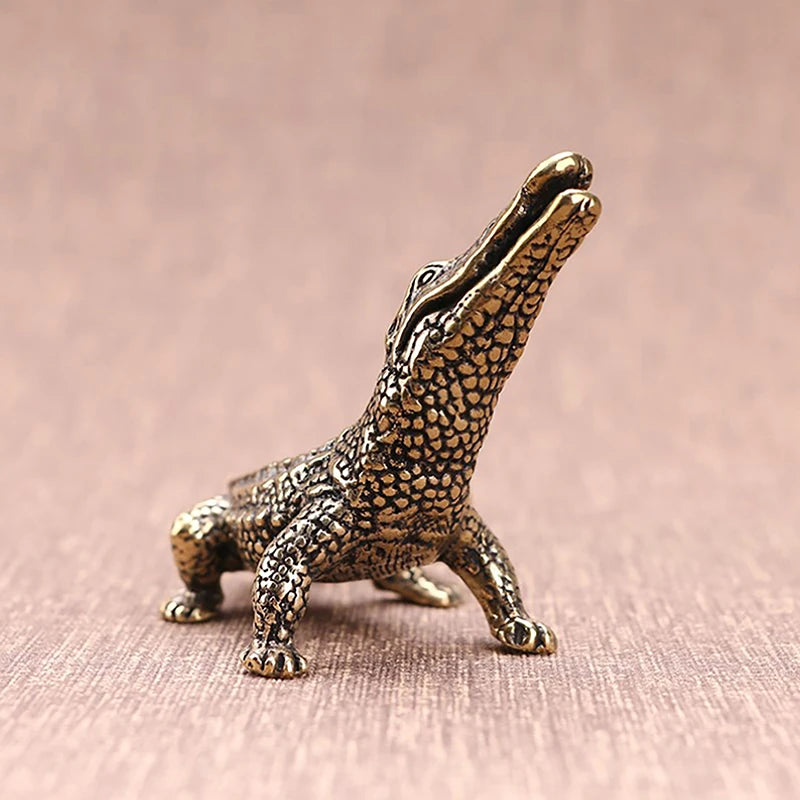 Home Feng Shui Decor Crafts Antique Bronze Crocodile Miniature Qme