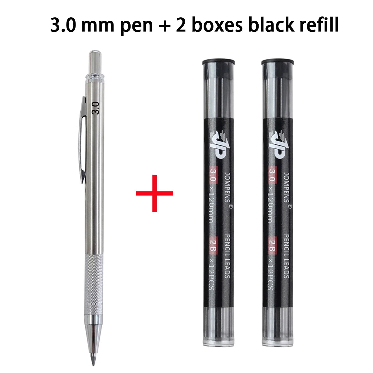 Mechanical Pencil Set 3.0mm Full Metal Painting Automatic Pencil & Refills, for Drafting, Drawing and Sketching Supply Qme 1pen-2black refills