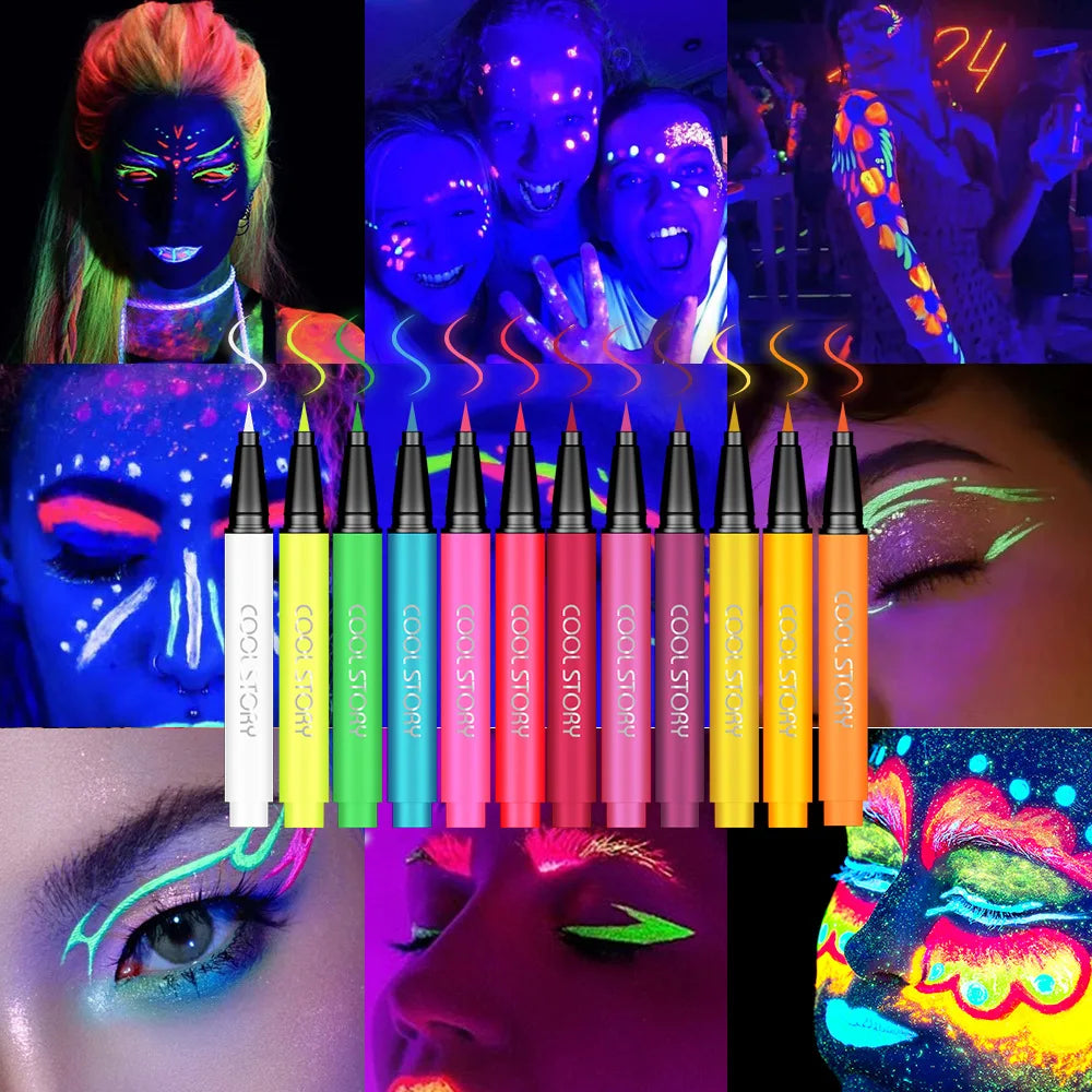 12 Colors Matte UV Neon Eyeliner Pen Waterproof Quick Dry Long Qme