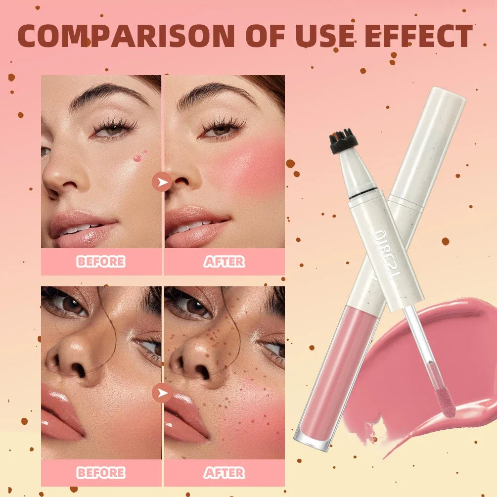 QIBEST Double Ended Natural Simulation Freckles Stamp Pen Liquid Blush 2 In 1 Stick Waterproof Lifelike Fake Freckles Pen Stick Qme