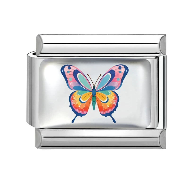 New Y2K Attractive Purple Butterfly Colorful Flower Italian Charm Link fit 9mm Stainless Steel Jewelry DIY Making Bracelets Gift Qme Style 11