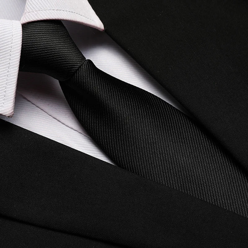 Men's Elegant Thin Solid Necktie Black Zipper Tie Formal Casual Wear Qme RT8