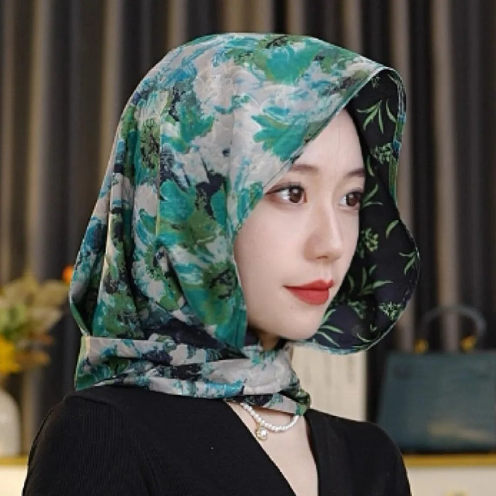 Headkerchief Elegant Printed Turban Hat Painting Cotton Linen Loom Silk Scarf Hat Sunscreen Polyester Women's Headscarf Beach Qme Style8