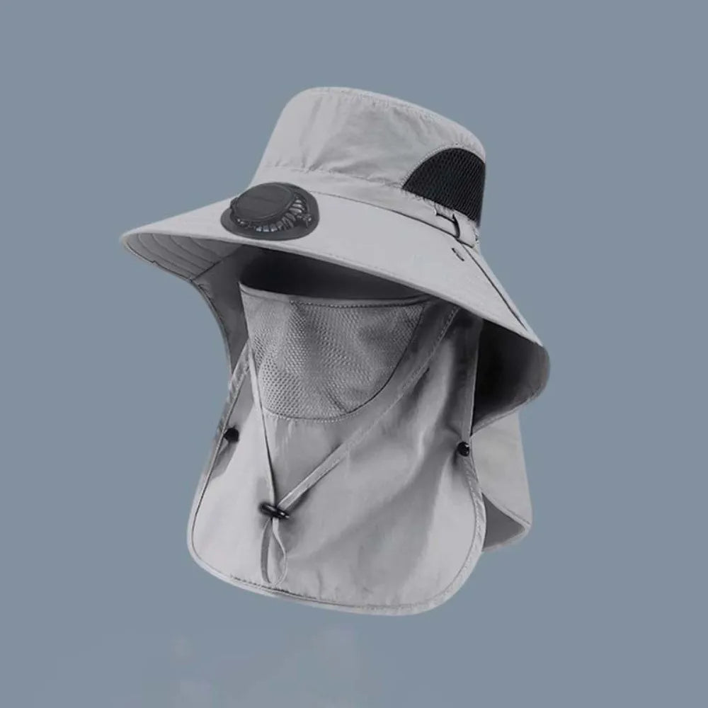Portable Solar Rechargeable Fan Hat Adjustable Shawl Fishing Sun Qme