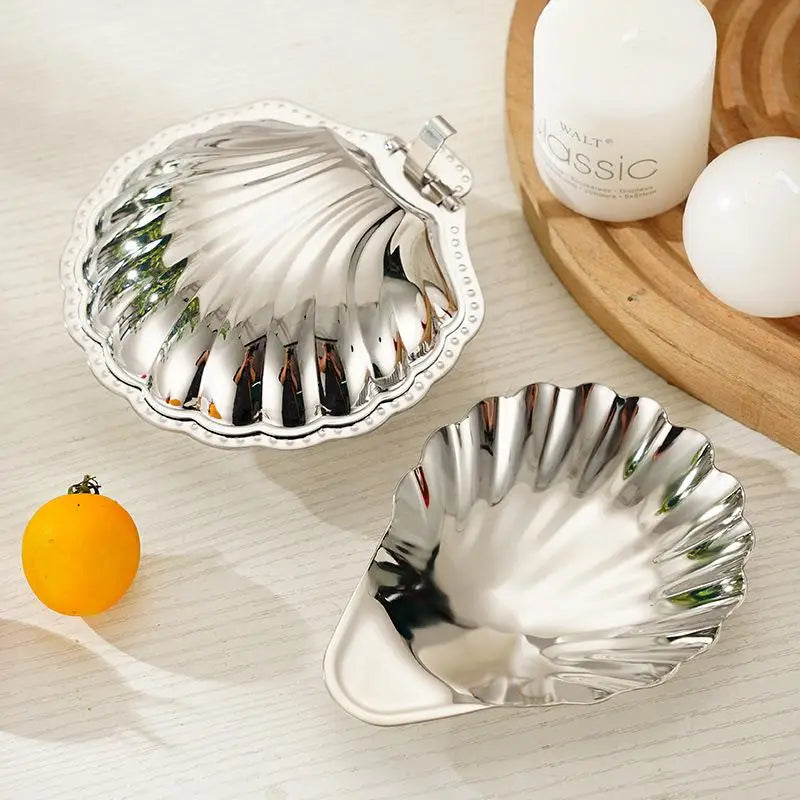 Stainless Steel Plate Shell Shaped Dish Metal Cheese Dessert Dish Plate Jewelry Storage Metal Tray Soap Box Table Decoration Qme