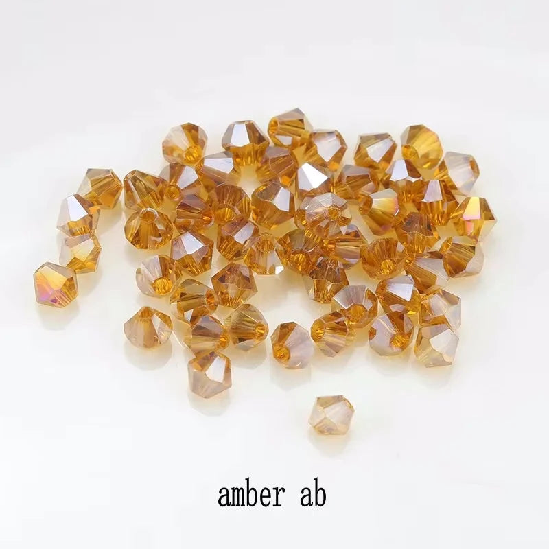 4mm Crystal Bicone Beads 100PCS Faceted Glass Beads Rainbow Loose Craft Beads for Bracelet Necklace Earring Keychain Making DIY Qme amber ab