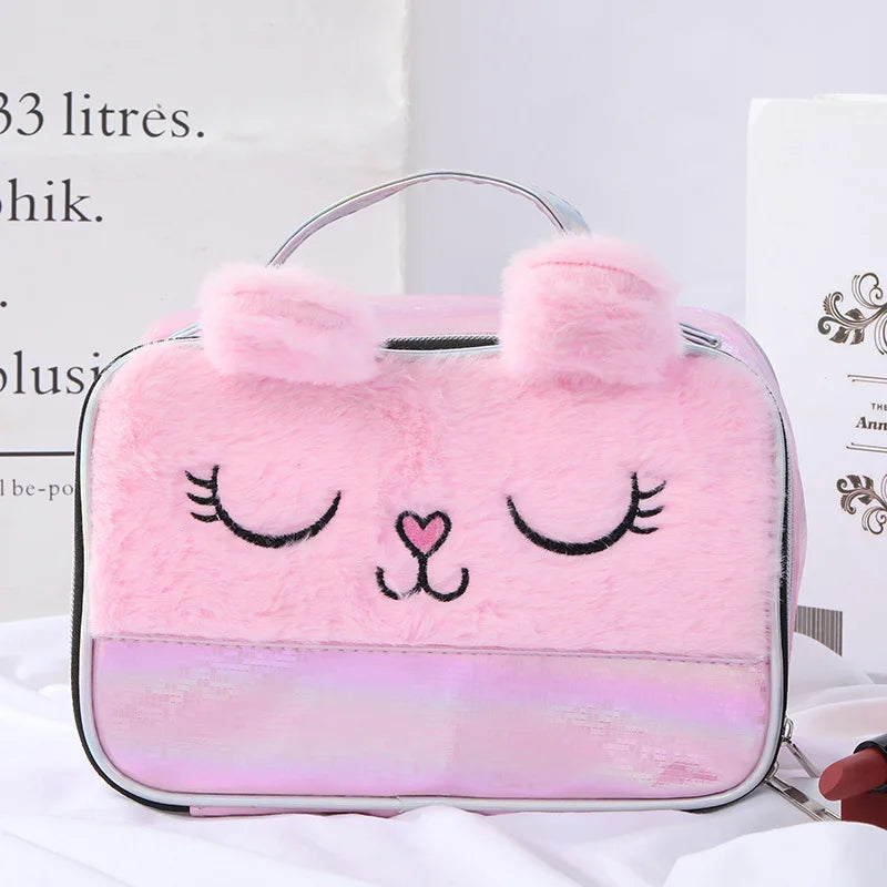 Portable Cosmetic Pouch Zipped Travel Wash Bag Versatile Storage Qme pink M