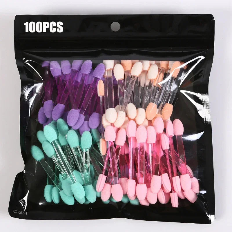 100pcs Double-headed Eyeshadow Applicators Latex Sponge Disposable Eyeshadow Brush Small Portable Beauty Makeup Tool Brush Head Qme