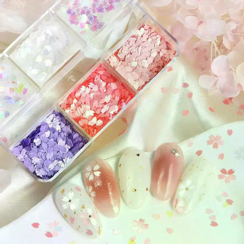 6 Grids Shining Flower Petal Chip Nail Sequins Cherry Blossoms Qme