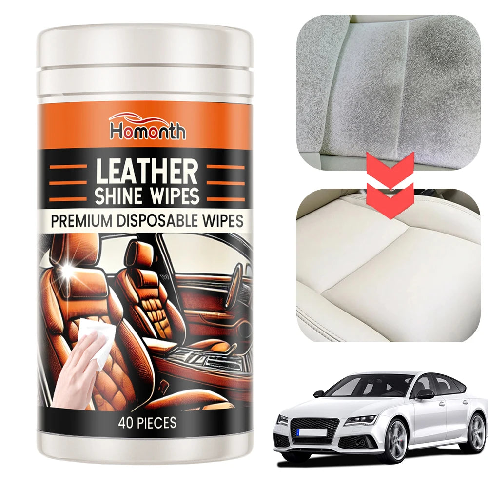 40Pcs Car Leather Wipes Conditioning Wipes Car Interior Cleaner Wipes Disposable Dashboard Console Dust Remover Qme