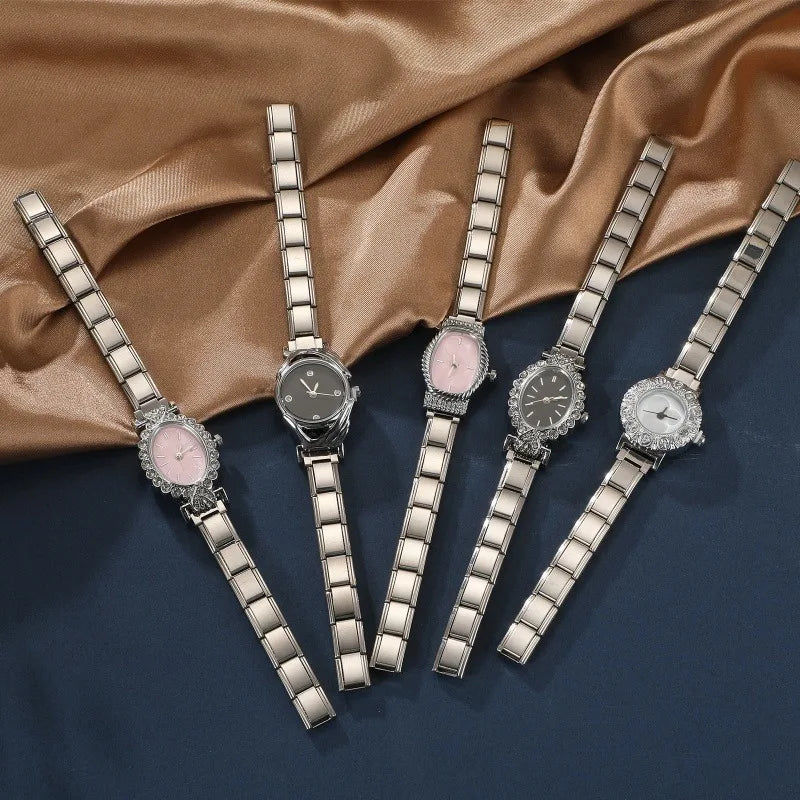 Fashion High Quality Men Women's Stainless Steel Oval Round Shiny CZ Zircon Watch Bracelet For Friend Birthday DIY Jewelry Gifts Qme
