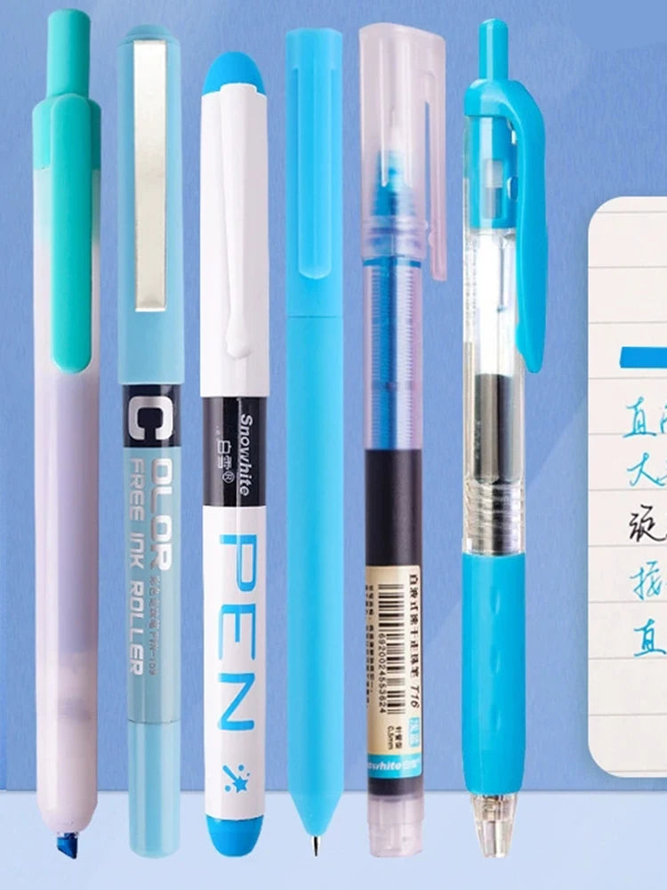 6pcs/set High Quality Gel Pen Straight Liquid Gel Pen Ballpoint Pen for School Office Stationery Kawaii Cute Qme blue