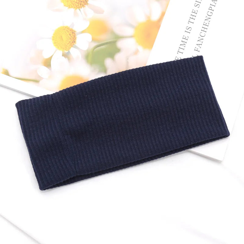 Women Solid Hairband Wide Hair Bands Elastic Headband Makeup Hoop Qme DEEP BLUE One Size