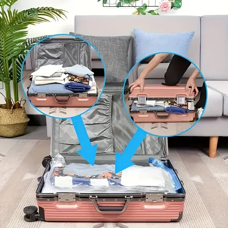 Space saving vacuum storage bag with manual pump - used for airtight compression sealing of clothes, bedding, pillows, quilts, Qme