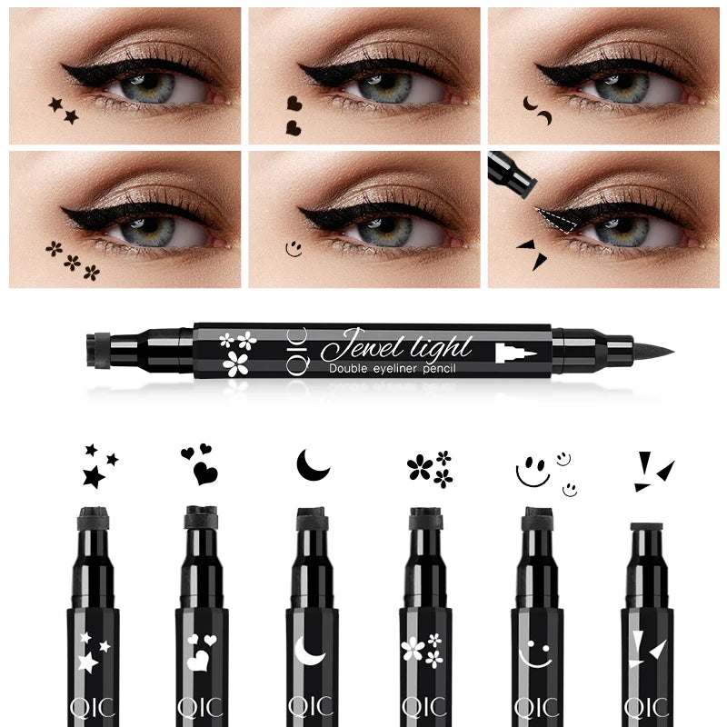 1pcs Liquid Eyeliner Pen Set Dual-Tip Stamps with Black Ink - Includes Heart, Moon, Star Shapes for Eye Makeup, Eyeliner Stamp Qme