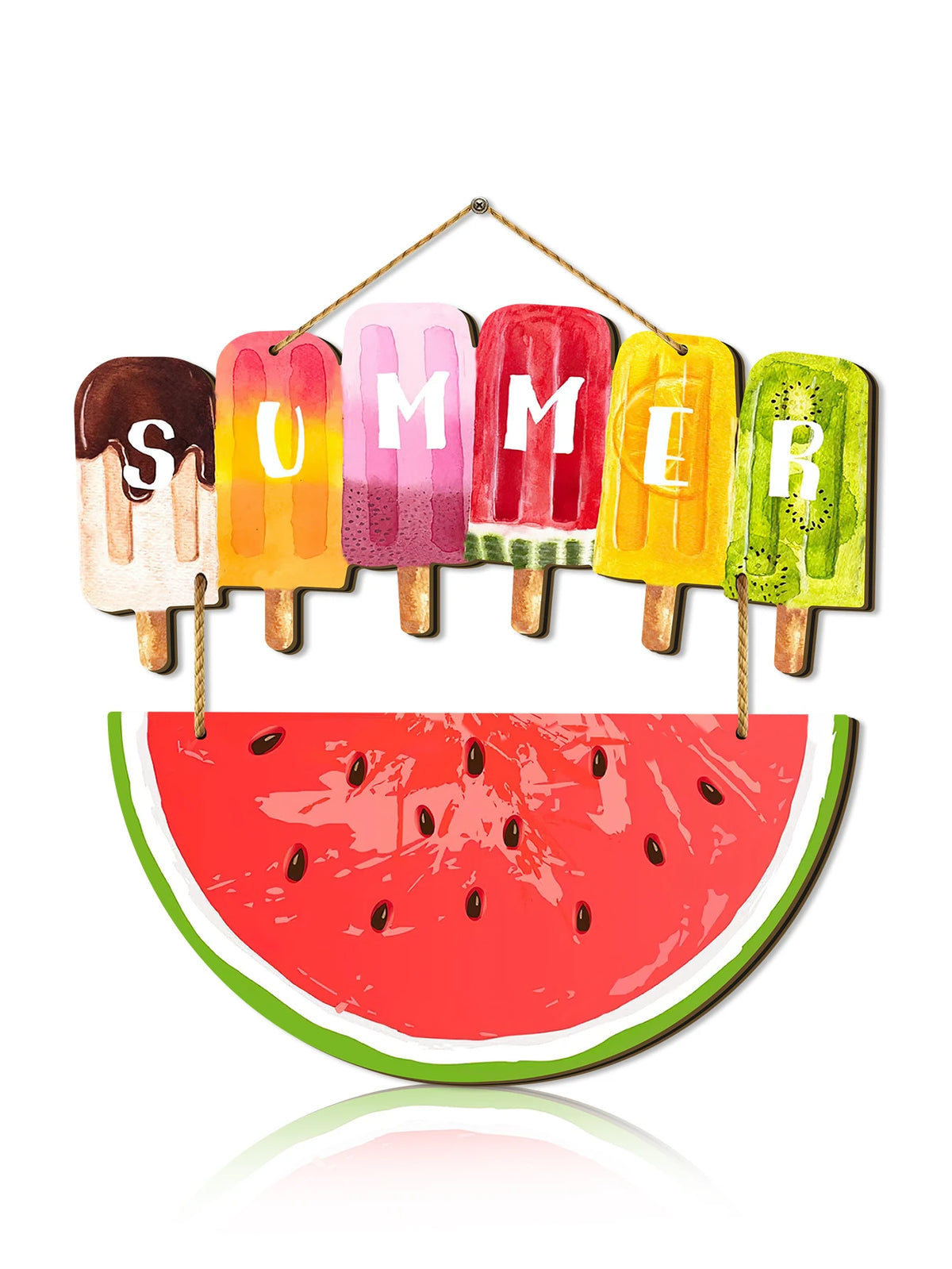 Summer watermelon Wooden Hanging Sign, Welcome Decor For Door Wall Porch Indoor Outdoor，Summer Party Home Decoration Qme